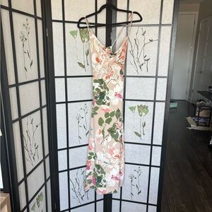 Floral Wedding Guest Cowl Neck Midi Dress